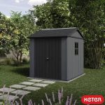 Keter Newton Plus Vertical 7x7.5 ft Apex Grey Plastic 2 door Shed with floor & 2 windows (Base included) - Image 2