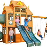 KidKraft Falcon Ridge Wooden Swing Set With Three Slides