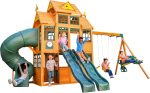 KidKraft Falcon Ridge Wooden Swing Set With Three Slides