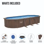 Bestway Hydrium Oval Steel Wall Pool Set, 24FT Swimming Pool, Wood Print - Image 3