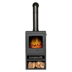 Adam Bergen XL Electric Stove in Charcoal Grey with Tall Angled Stove Pipe in Black