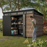 Keter Signature 7x11 ft Pent Walnut Plastic 2 door Shed with floor & 8 windows