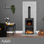 Adam Bergen XL Electric Stove in Charcoal Grey with Tall Angled Stove Pipe in Black - Image 4