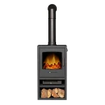 Adam Bergen XL Electric Stove in Charcoal Grey with Tall Angled Stove Pipe in Black - Image 5